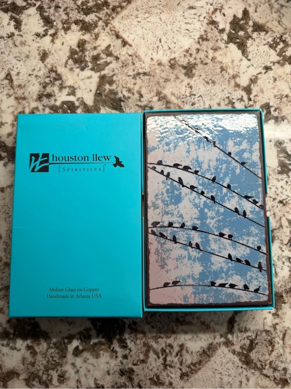 Houston Llew Blue Bird Silhouette Glass Art Tile